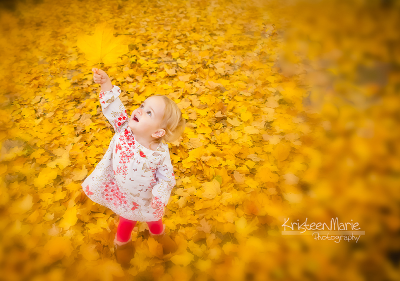 little kid playing in leaves