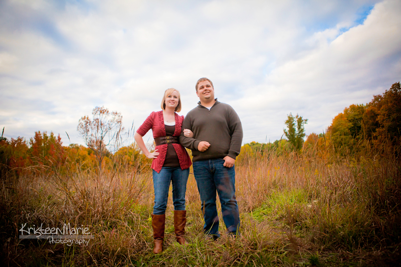 Couple during fall with blue sky