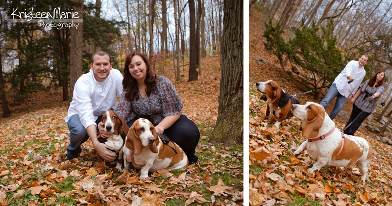 Couple with Dogs in fall leaves