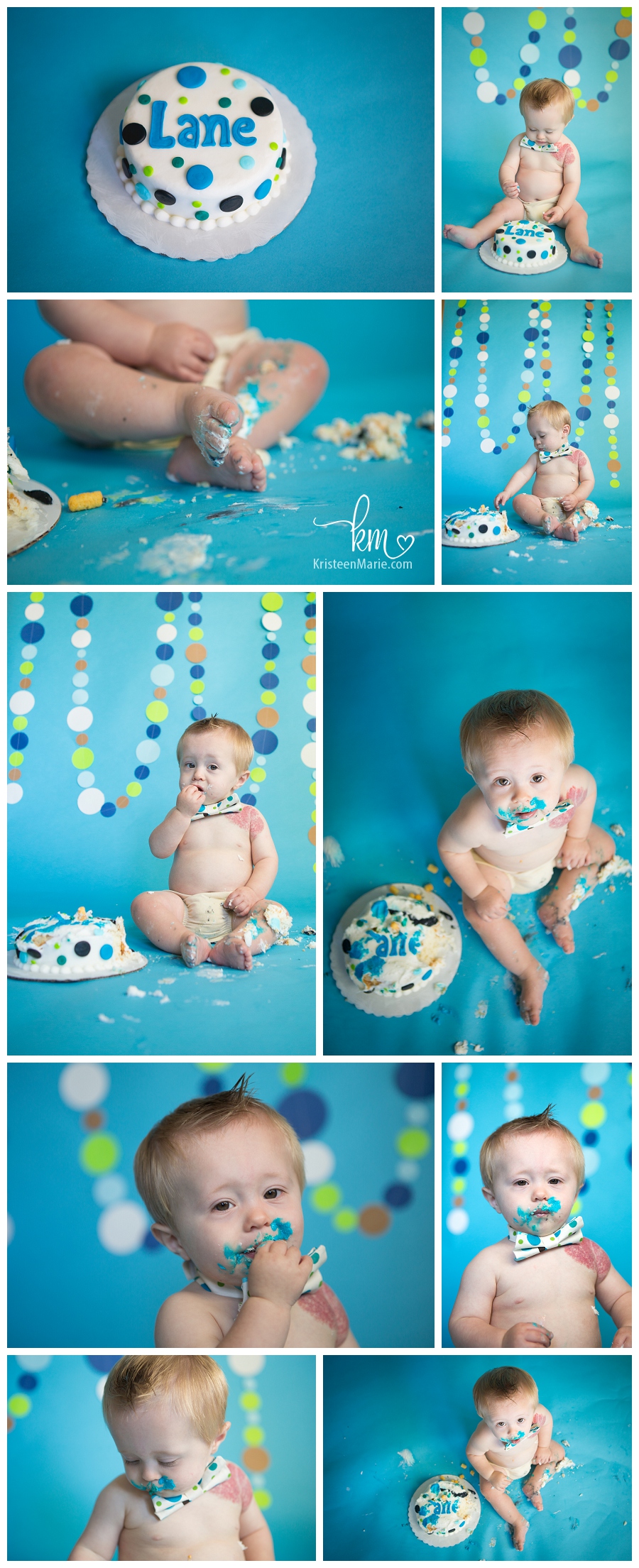 one year old boy blue cake smash photography