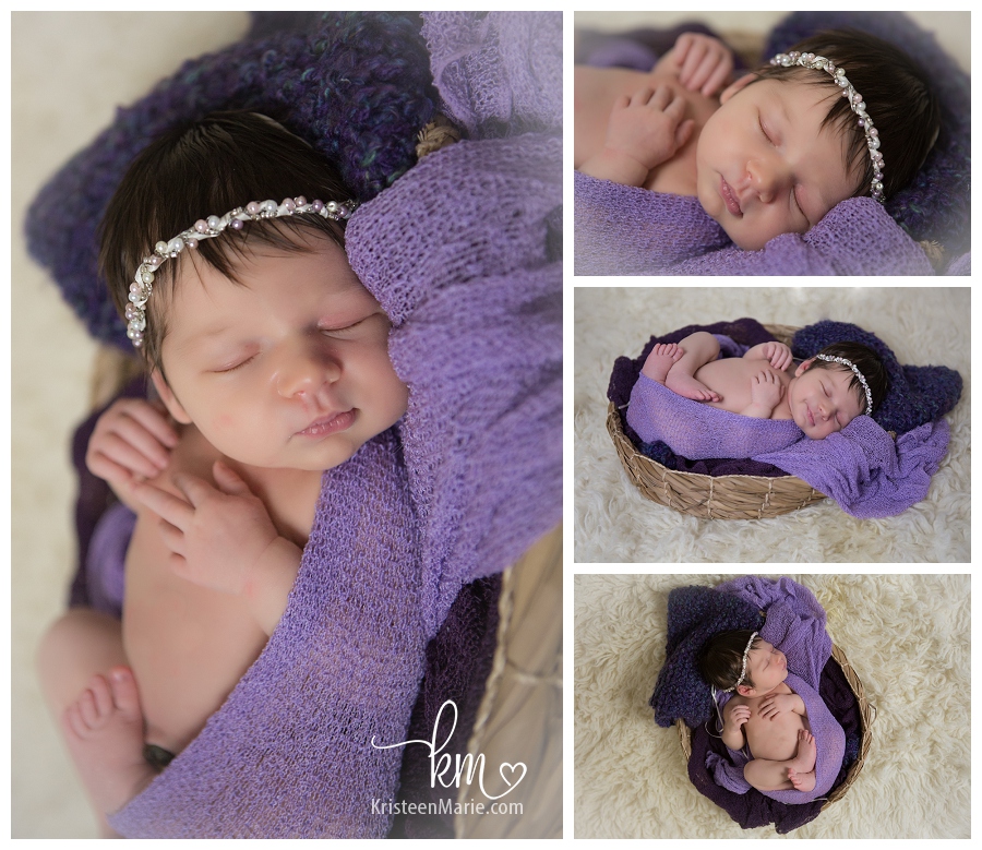 baby girl in purple bowl wrap