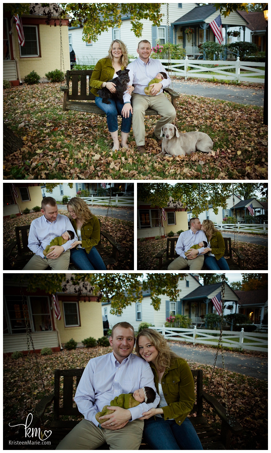 family pictures with newborn on tree swing