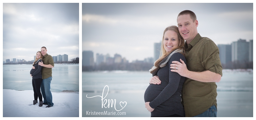Maternity picture with Chicago skyline in background