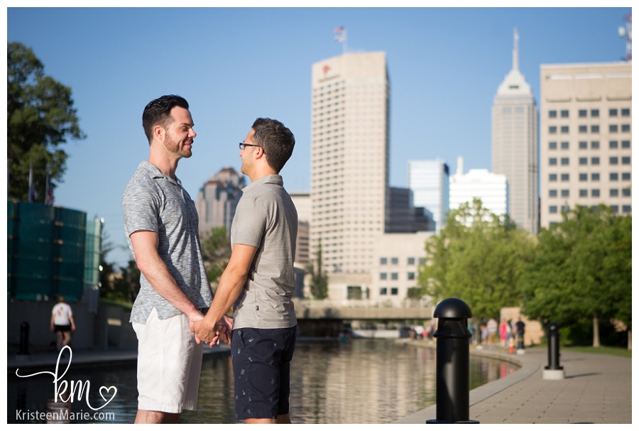 GLBTQ Engagement Pictures with Indianapolis Skyline