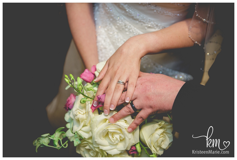 The wedding rings and flowers