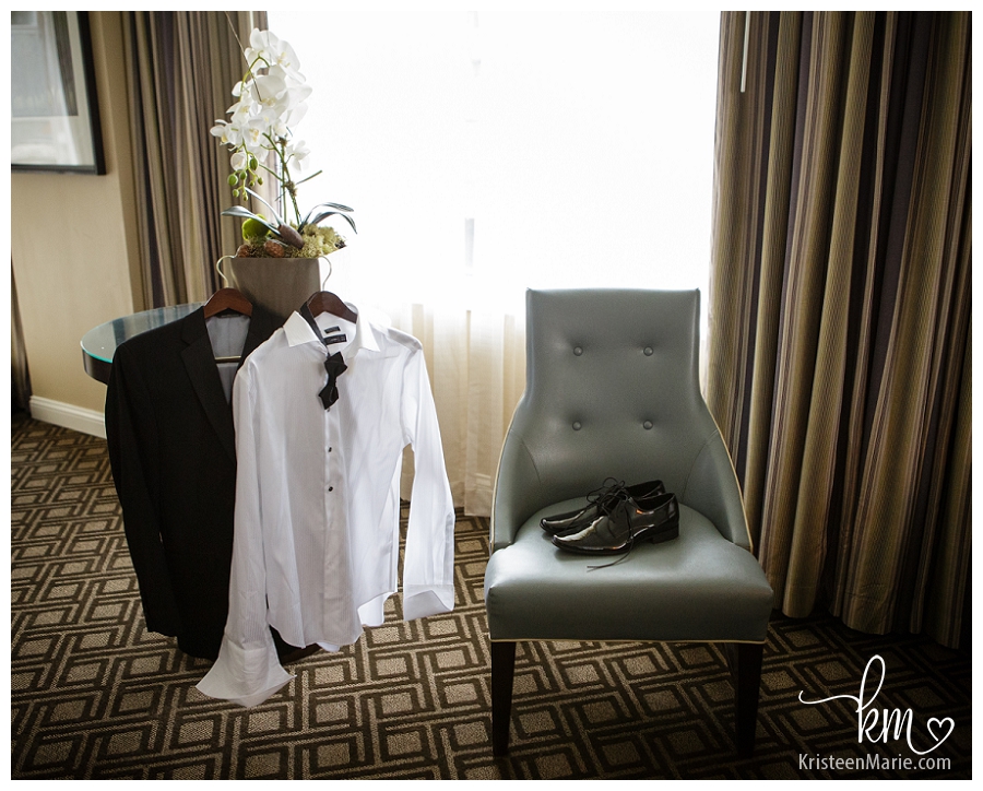 groom's wedding details in hotel room - Omni Hotel Indianapolis