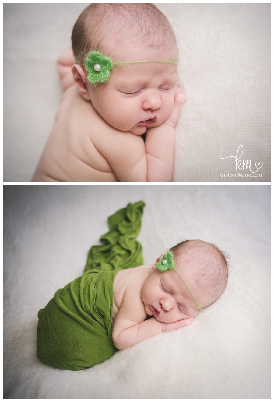 newborn girl in green