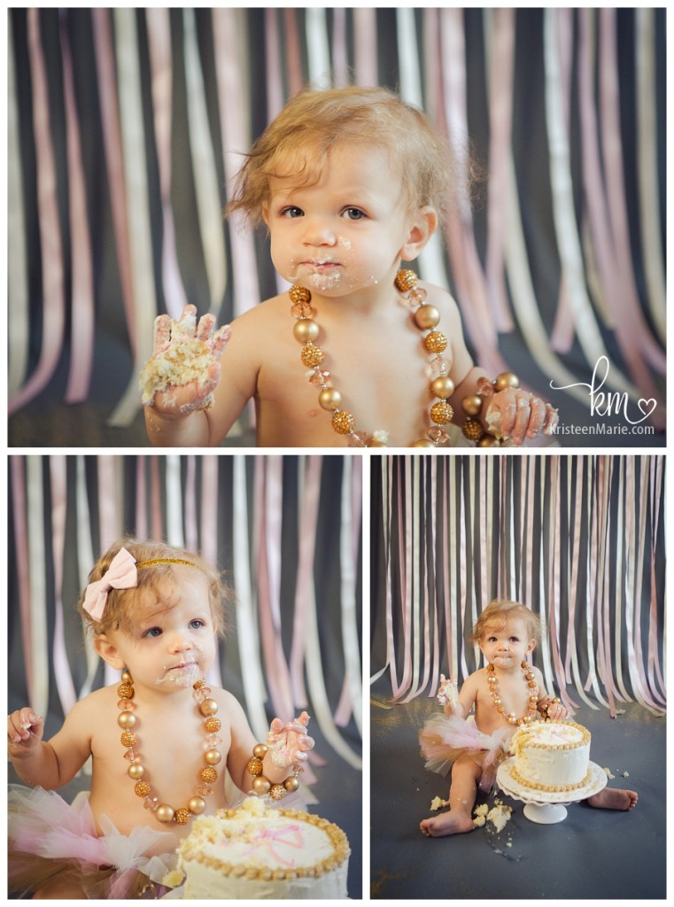 Pink and Gold Glitter First Birthday Cake Smash Zionsville Child