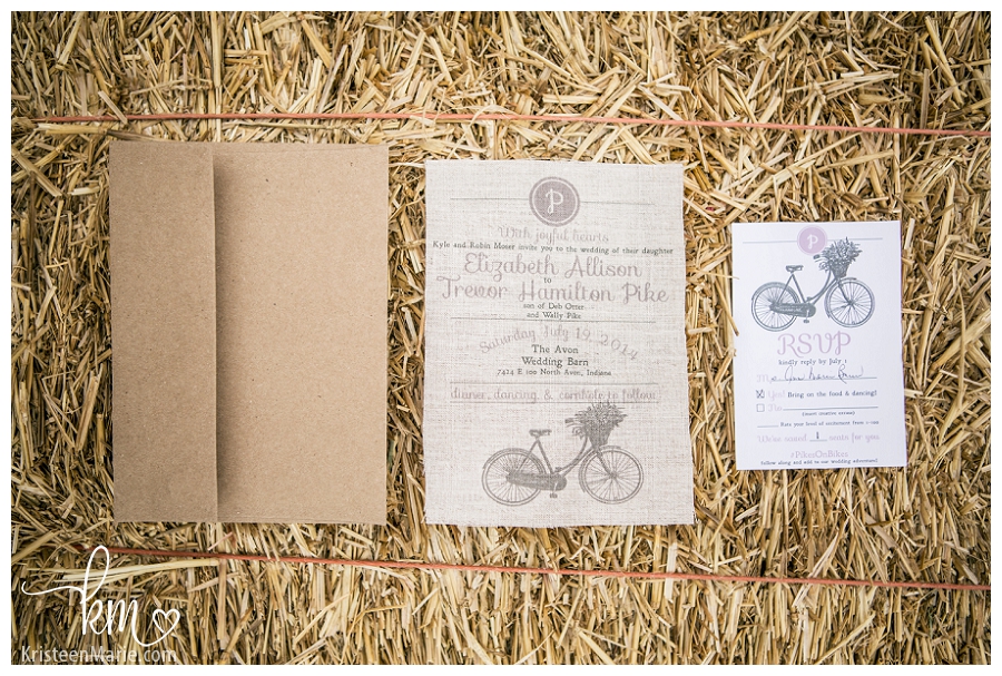 bike wedding invites printed on fabric
