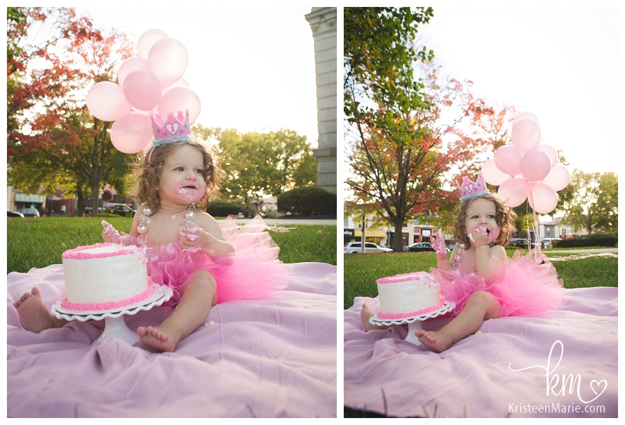 pink and white outdoor cake smash
