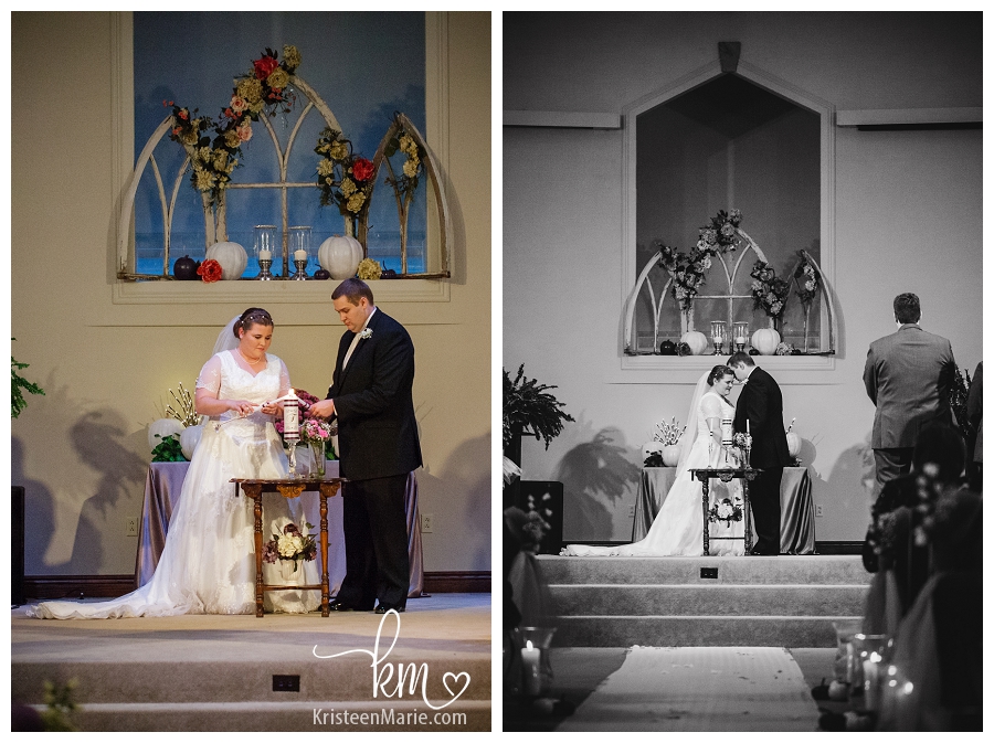 A lovely couple getting married in a church in Columbus, IN