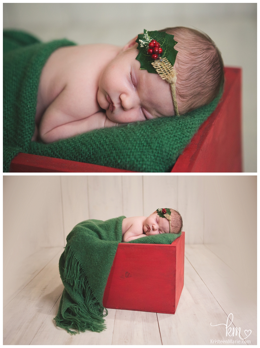 green and red - holiday themed newborn picture
