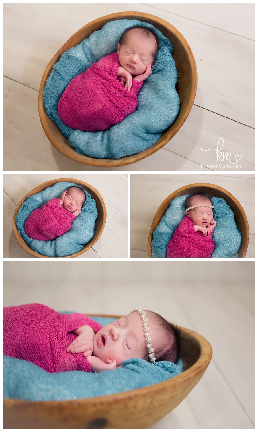 baby in a bucket - teal and pink