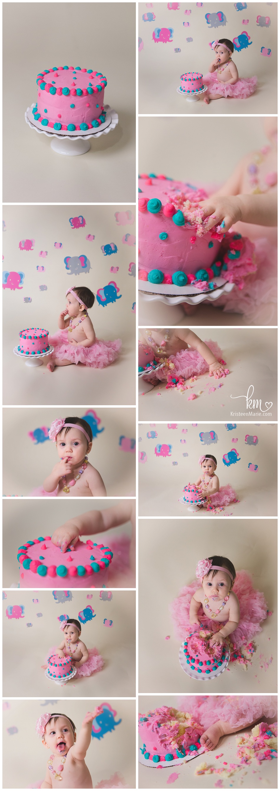 circus themed cake smash for little girl - pink, blue, grey