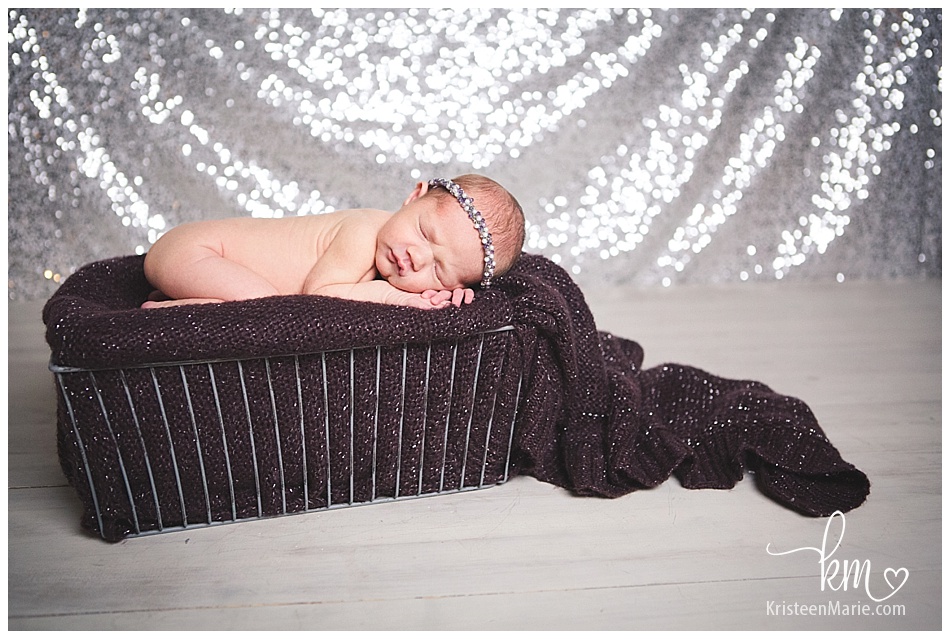 purple and silver newborn photography set-up