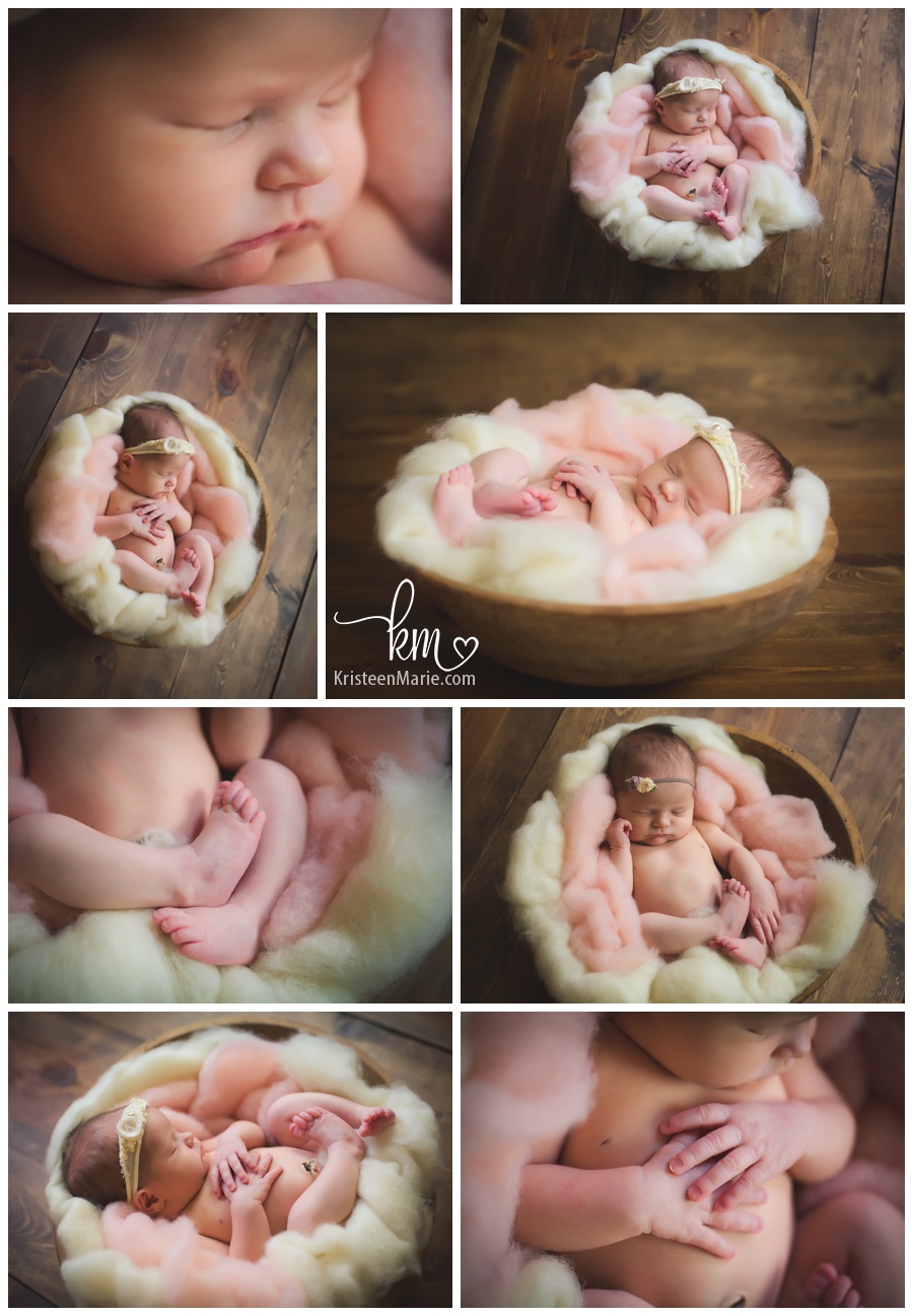 rustic newborn shots with pink and yellow
