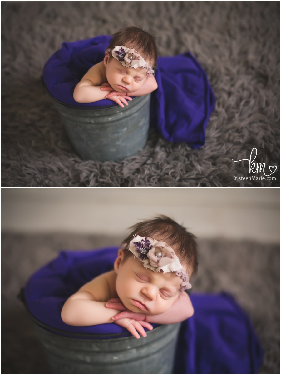 Zionsville newborn photographer - baby in a bucket