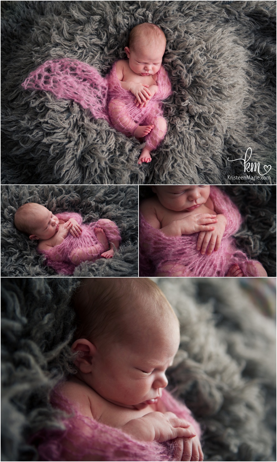 wrapped newborn girl - pink and grey
