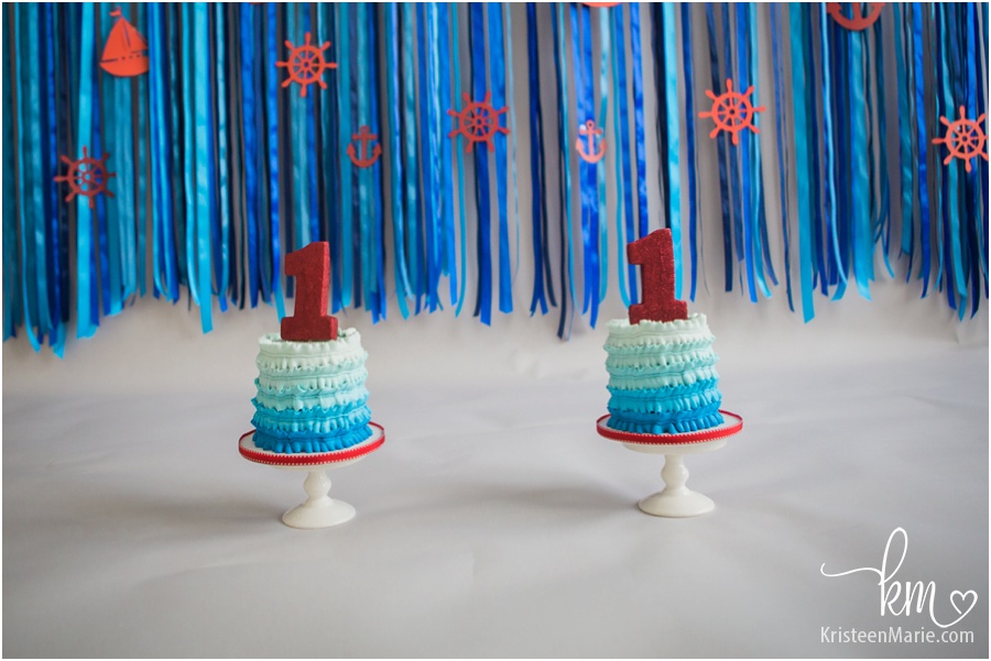 smash cake in blue ombre - sailing themed