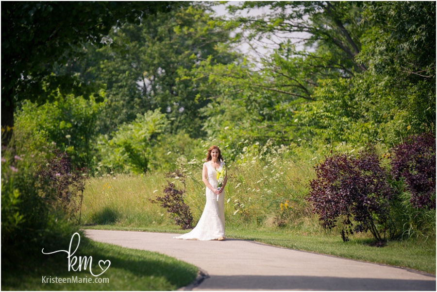 Here comes the bride down path at Avon Town Hall Park