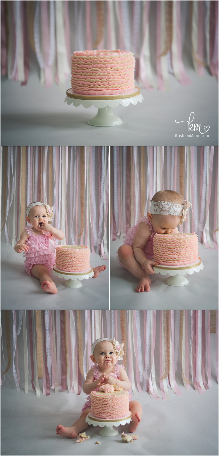 Pink and cream cake smash session by KristeenMarie Photography in Indianapolis, IN