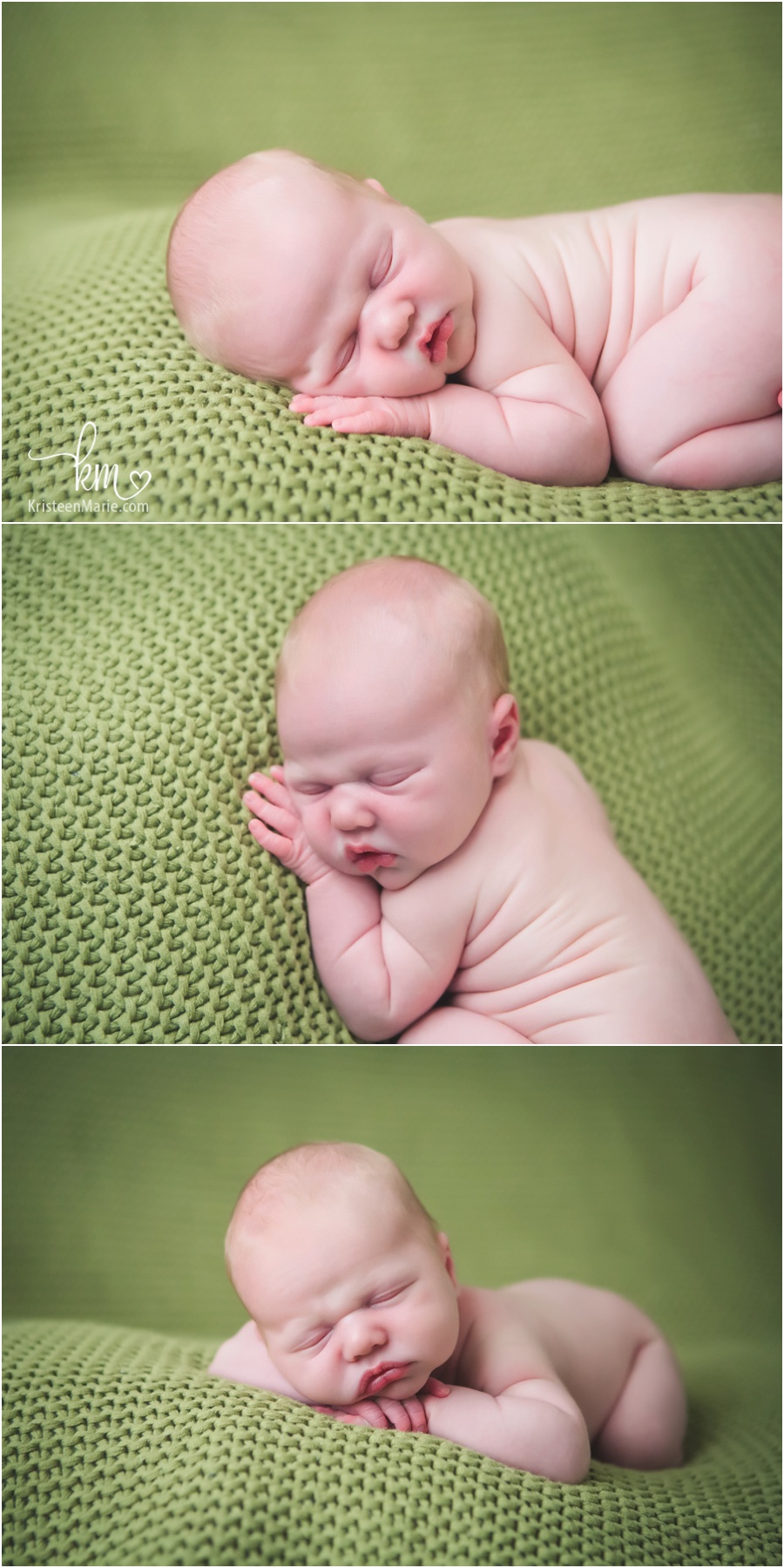 newborn boy on green backdrop - simple newborn poses