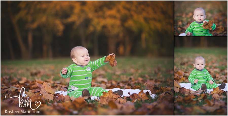 little boy in leaves