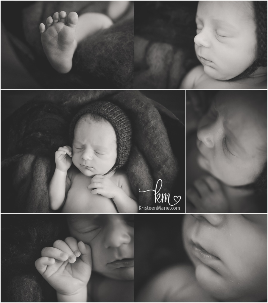newborn baby features in black and white - macro newborn pictures
