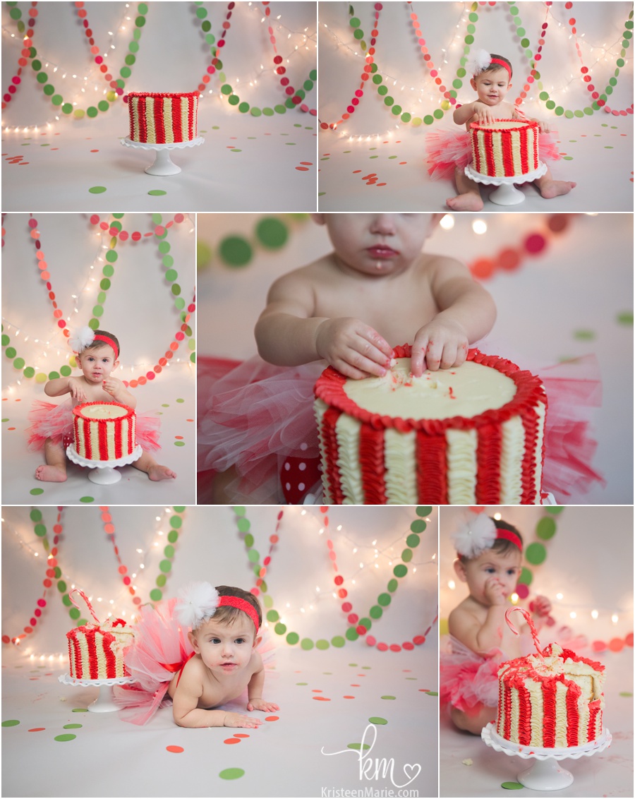 Christmas holiday themed 1st birthday cake smash photography by KristeenMarie Photography