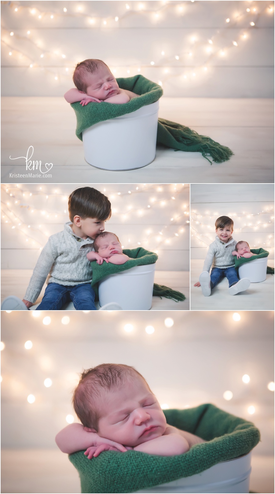 newborn photography with white Christmas lights - holiday newborn photograpy set-up 