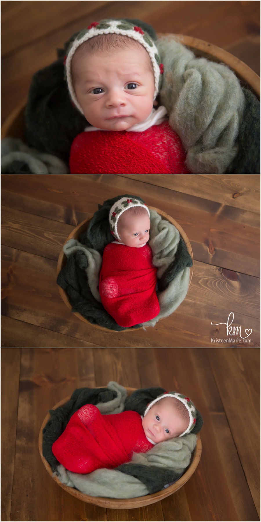 Christmas themed newborn photography - green and red