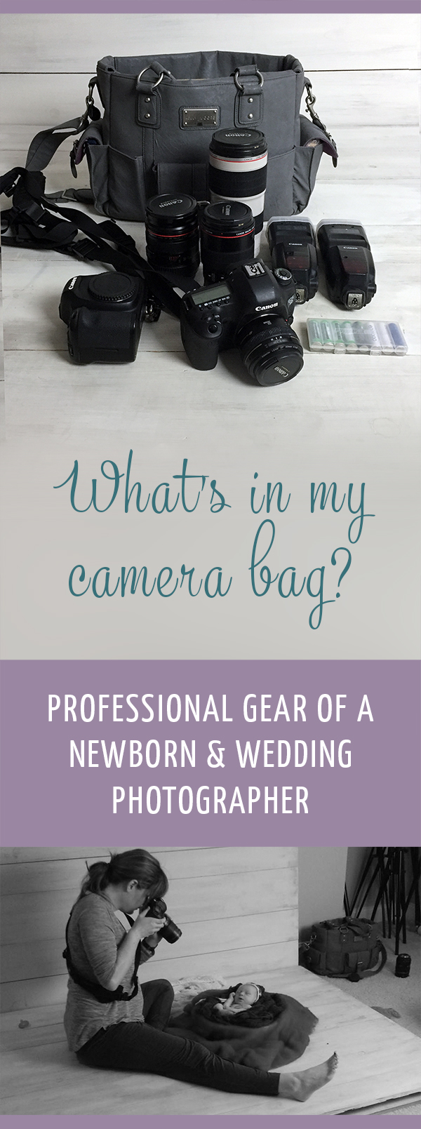 professional photography gear in camera bag