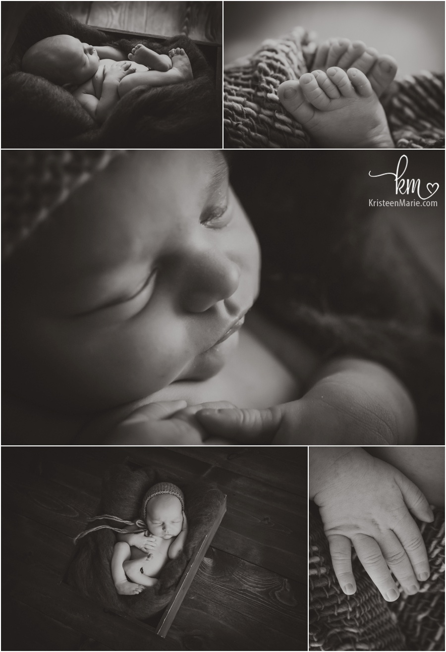 black and white newborn photograpy - newborn baby features with macro lens 