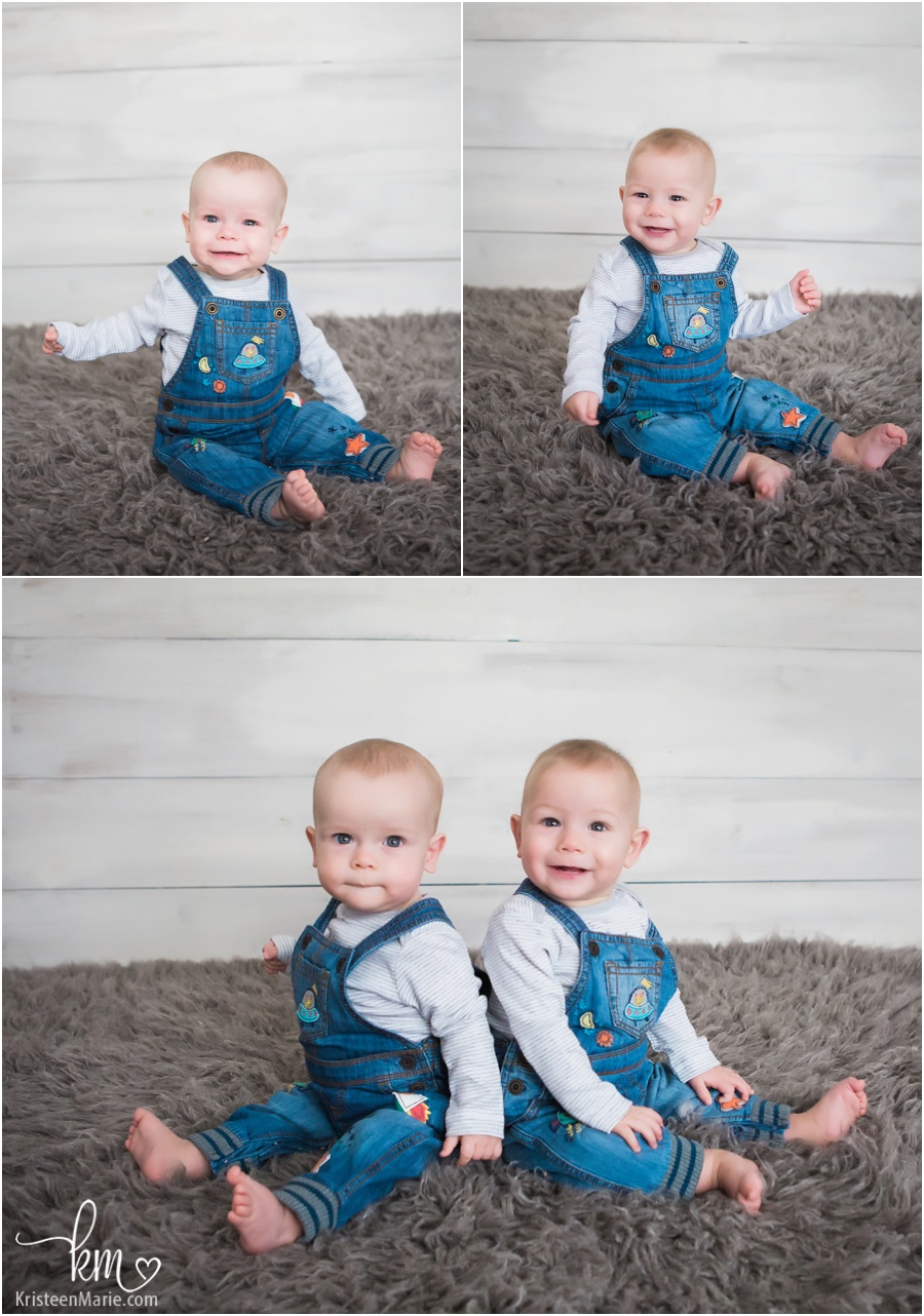 adorable twin boys in overalls 