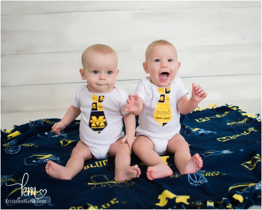 twin boys in Michigan state outfits - child photography