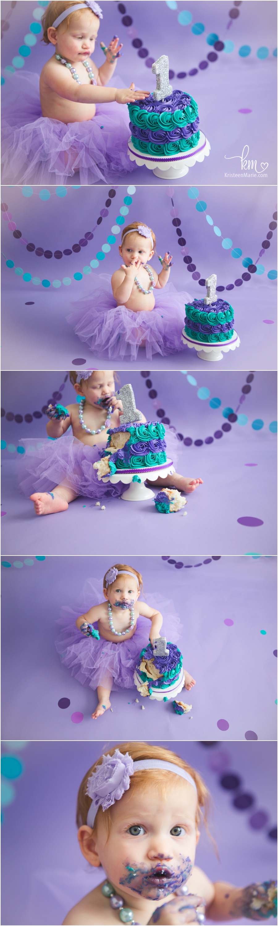 purple and teal cake smash - 1st birthday theme - purple and teal setup 