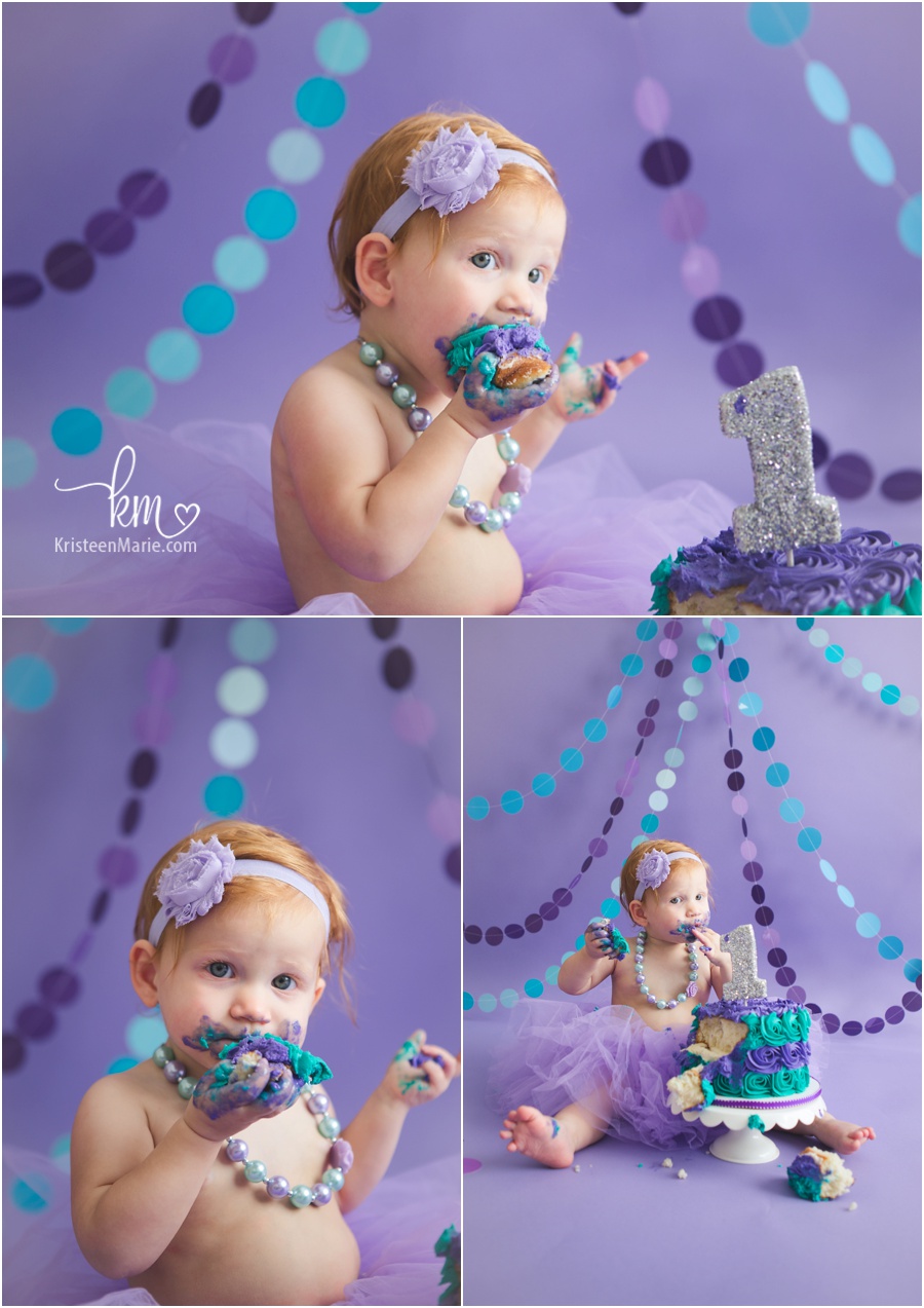 messy girl - cake smash - purple and teal - so cute!!