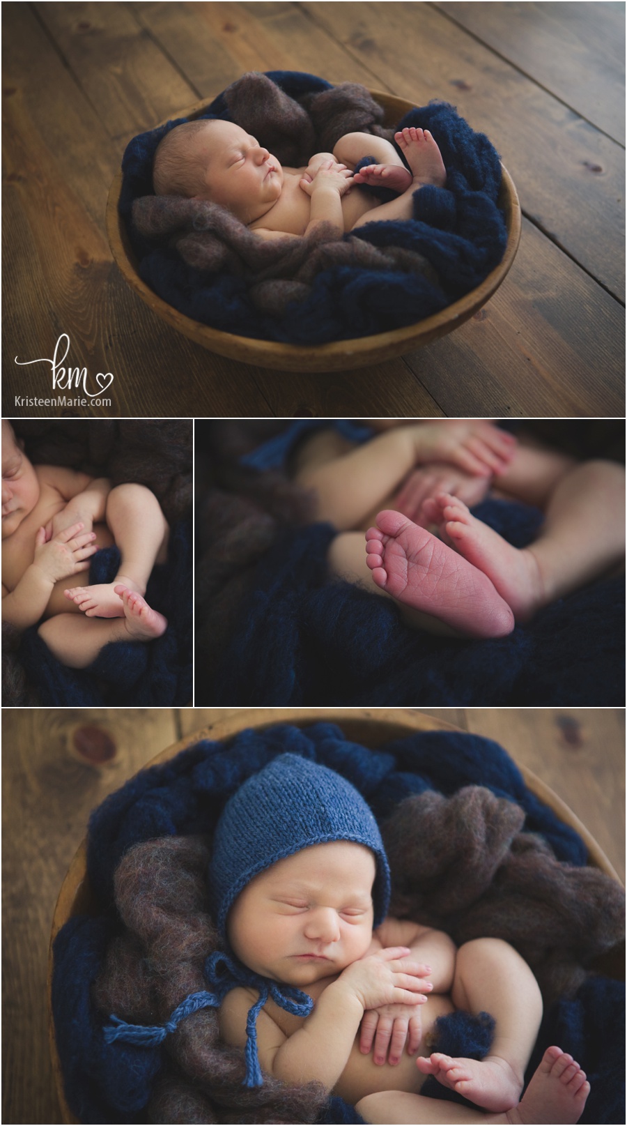 rustic newborn photography - wood, brown, and blue - newborn boy photography