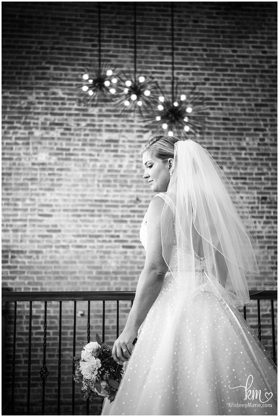 black and white picture of the bride at the Bitwell Event Center