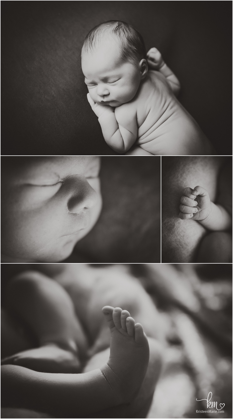 newborn baby features - dramatic black and white