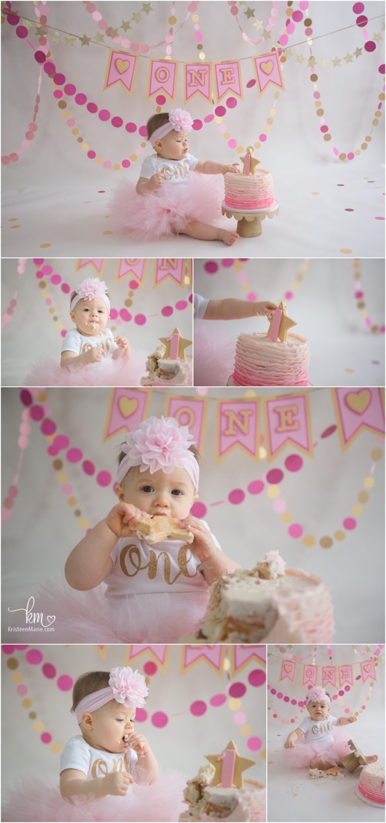 Ruth's Pink & Gold 1st Birthday Cake Smash Session · KristeenMarie ...
