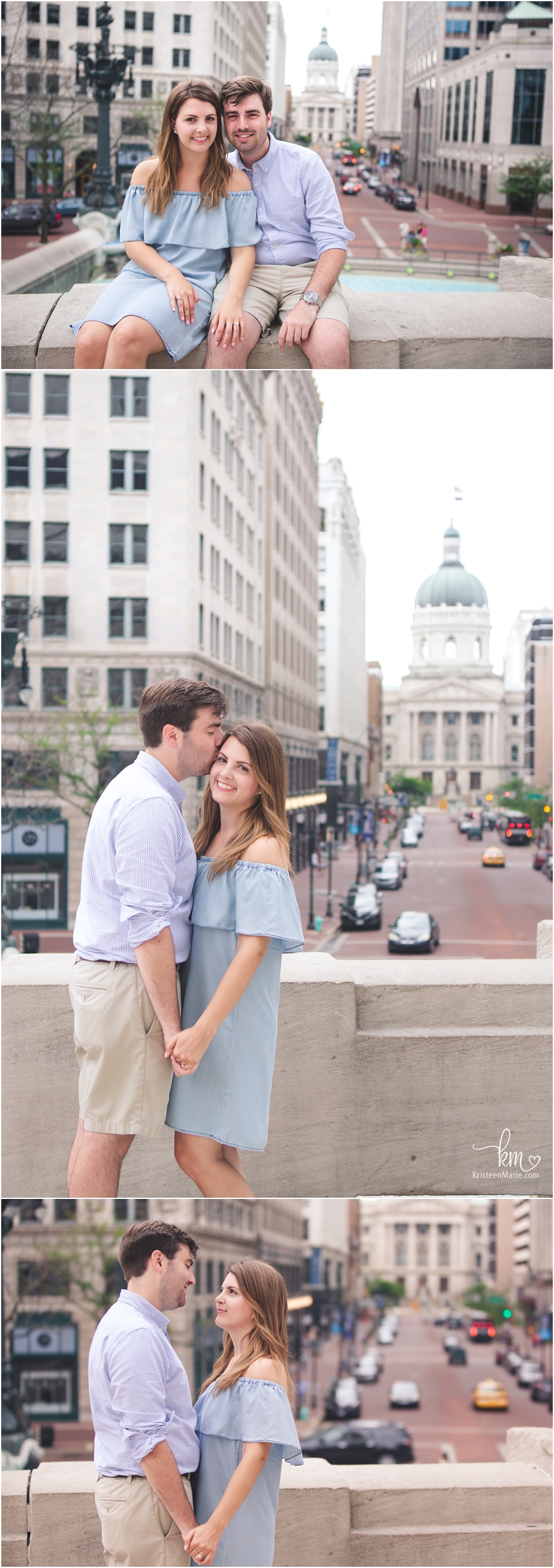 downtown Indianapolis courthouse in background - engagement pictures