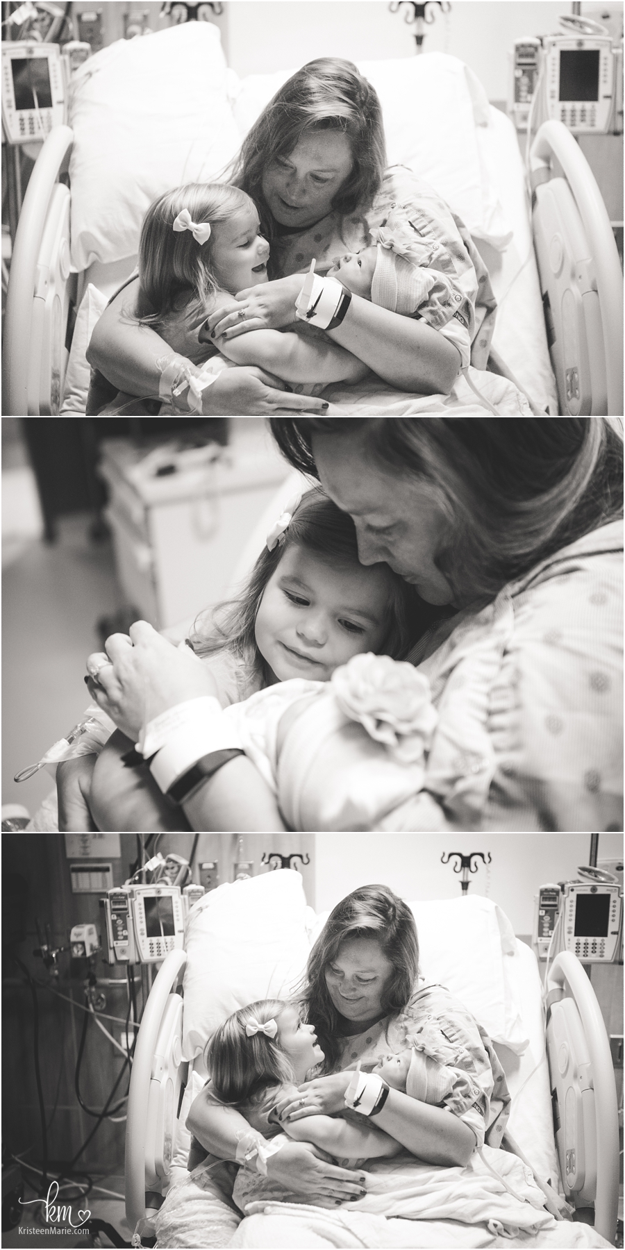 special moments with mom and her two daughers in hospital - birth photography