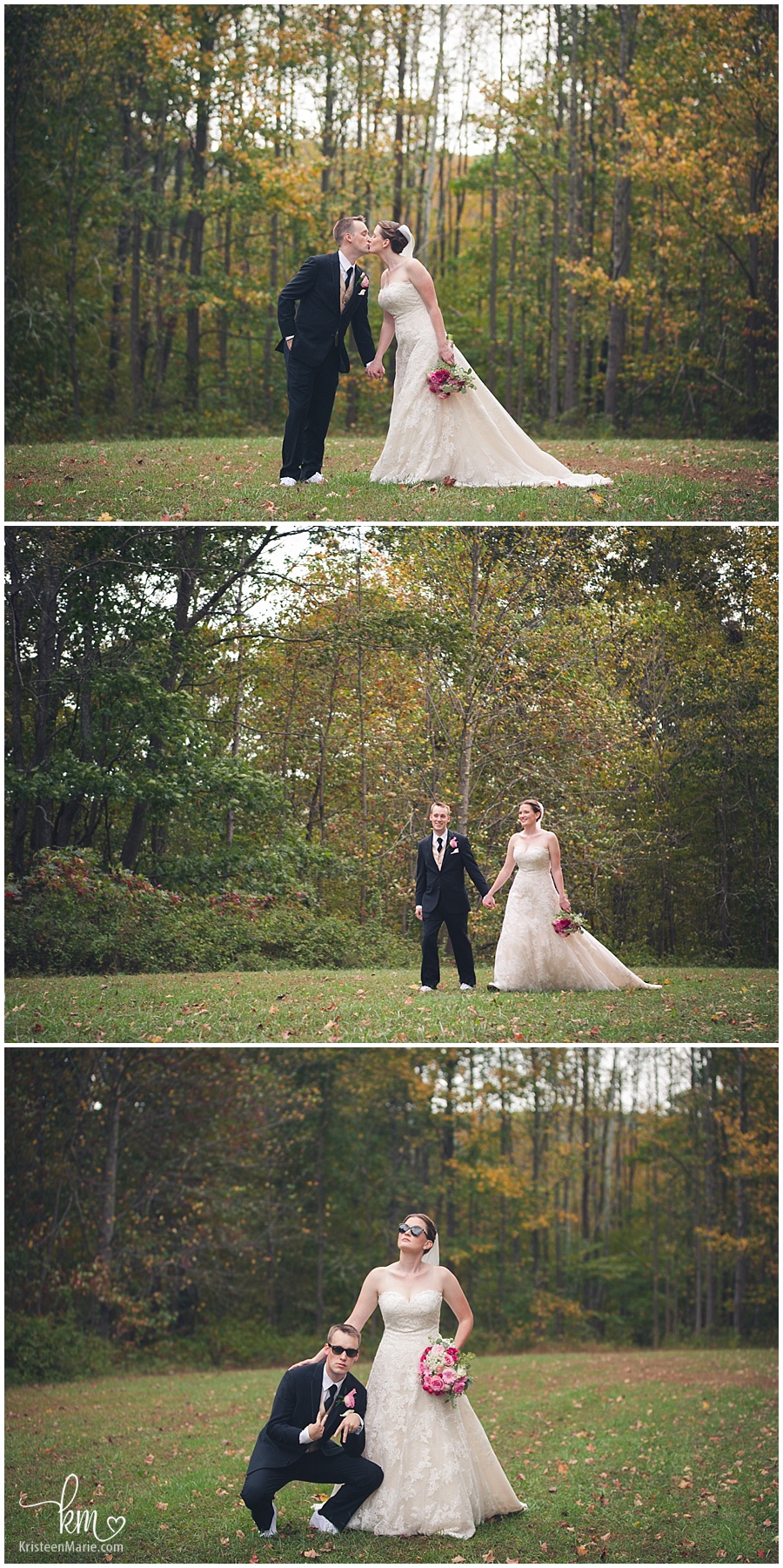 wedding pictures of bride and groom at Brown County State Park in Indiana