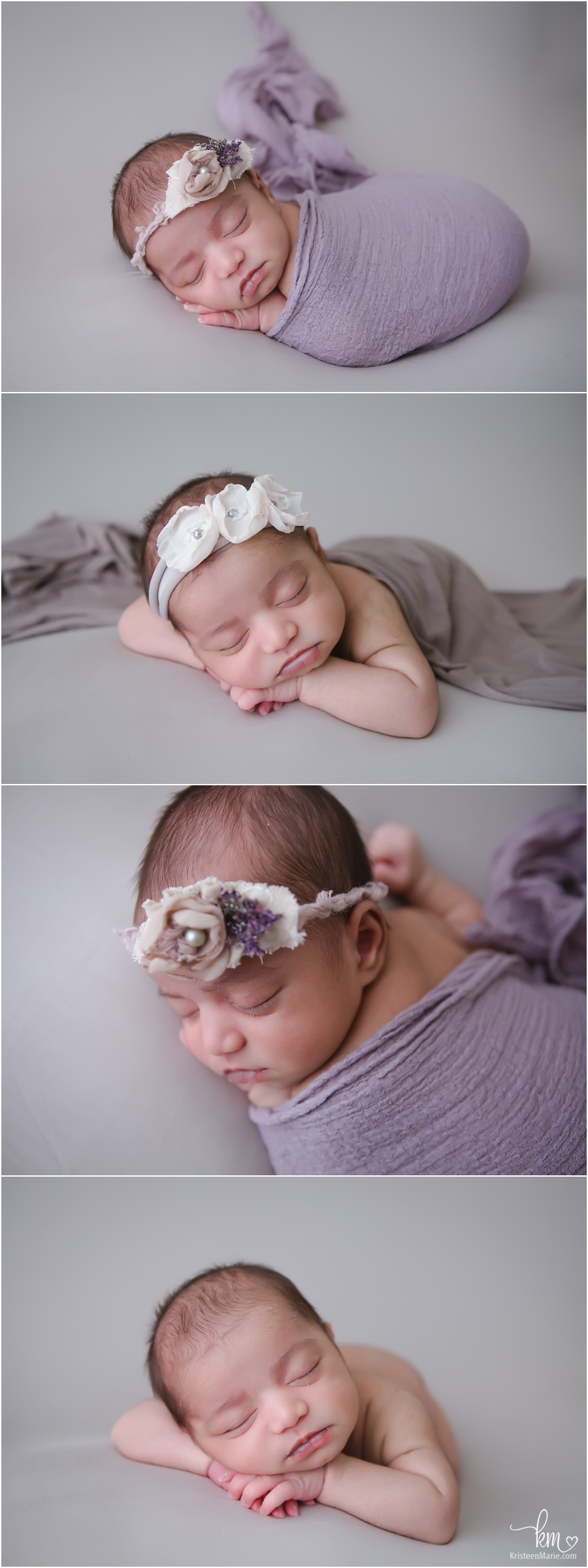 purple and brown newborn pictures with baby girl - Carmel newborn picture