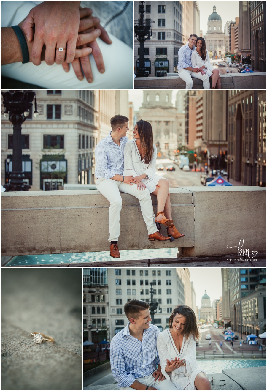 adorable couple posing during engagement sessions downtown Indianapolis