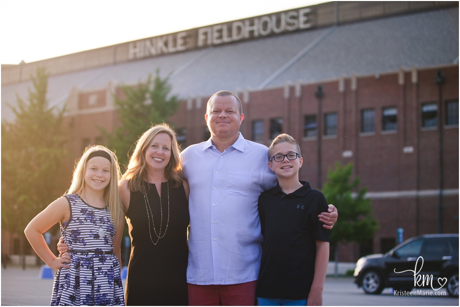 family in front of Hinkle Fieldhosue
