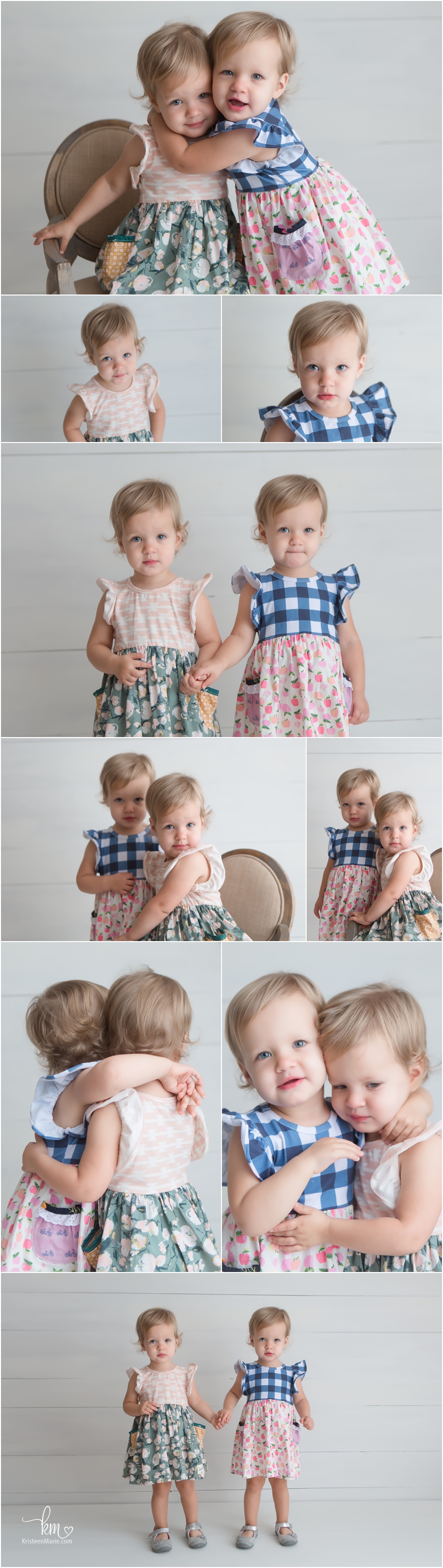 twin girls at 2 years old - milestone session in studio