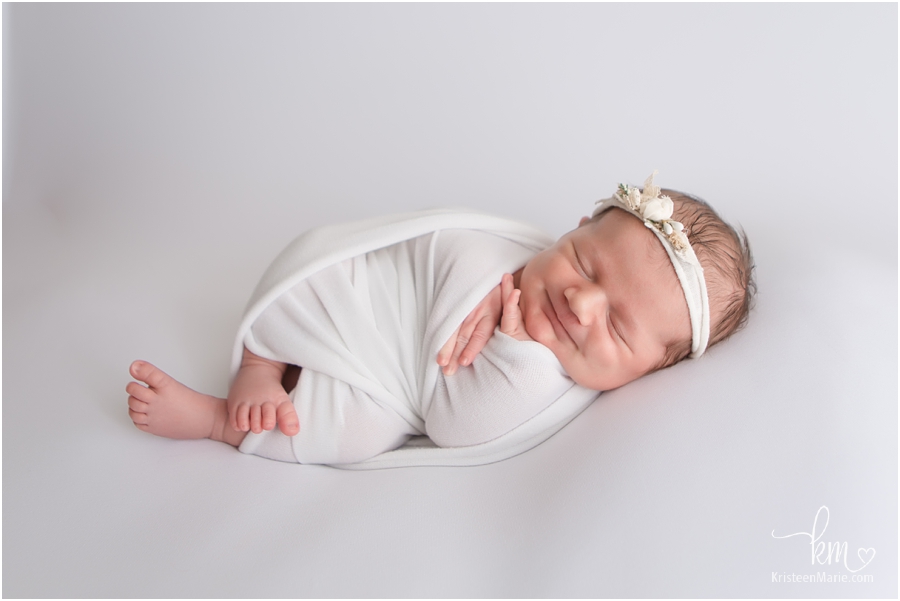 Indianapolis newborn photography - newborn baby girl in white