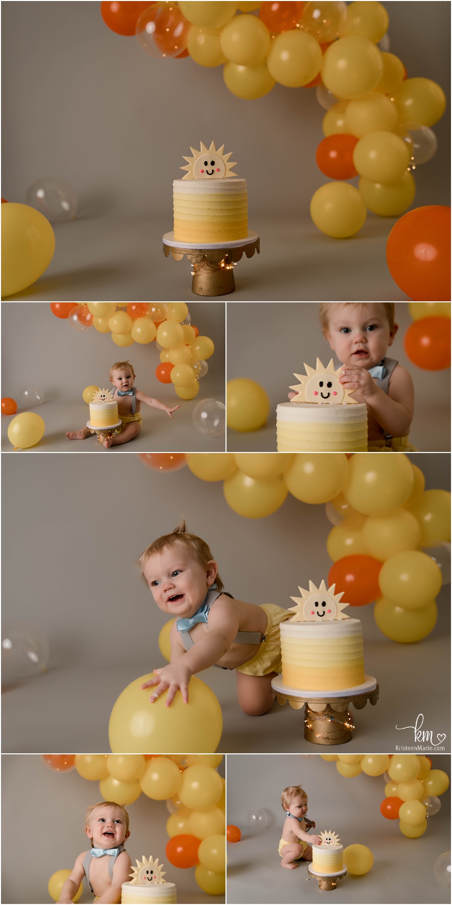 You are my sunshine 1st birthday cake smash session for boy